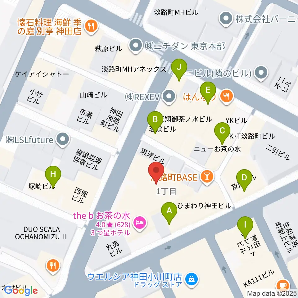 宮地楽器神田お茶の水ホール周辺のファミレス・ファーストフード一覧地図