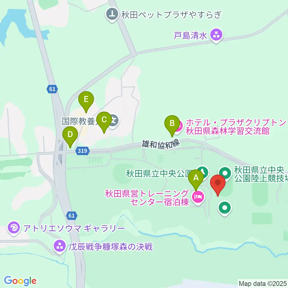 秋田県立中央公園陸上競技場周辺のファミレス・ファーストフード一覧地図