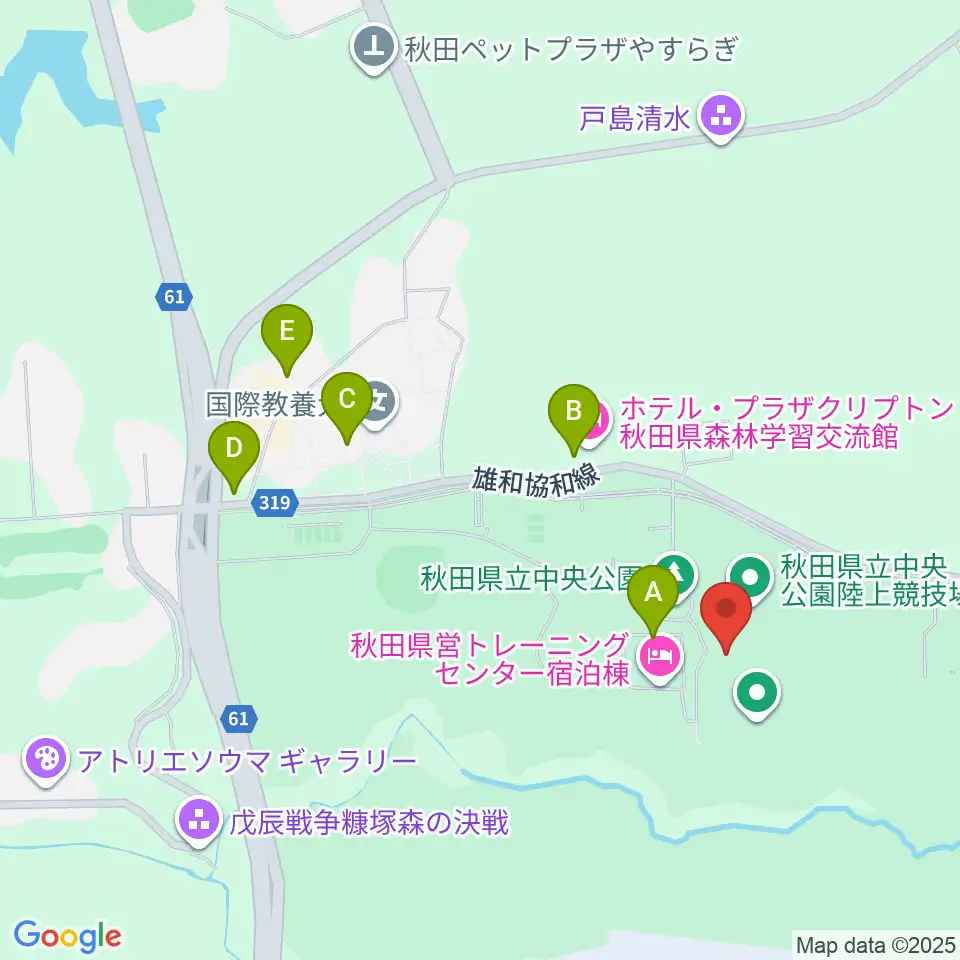秋田県立中央公園陸上競技場周辺のファミレス・ファーストフード一覧地図