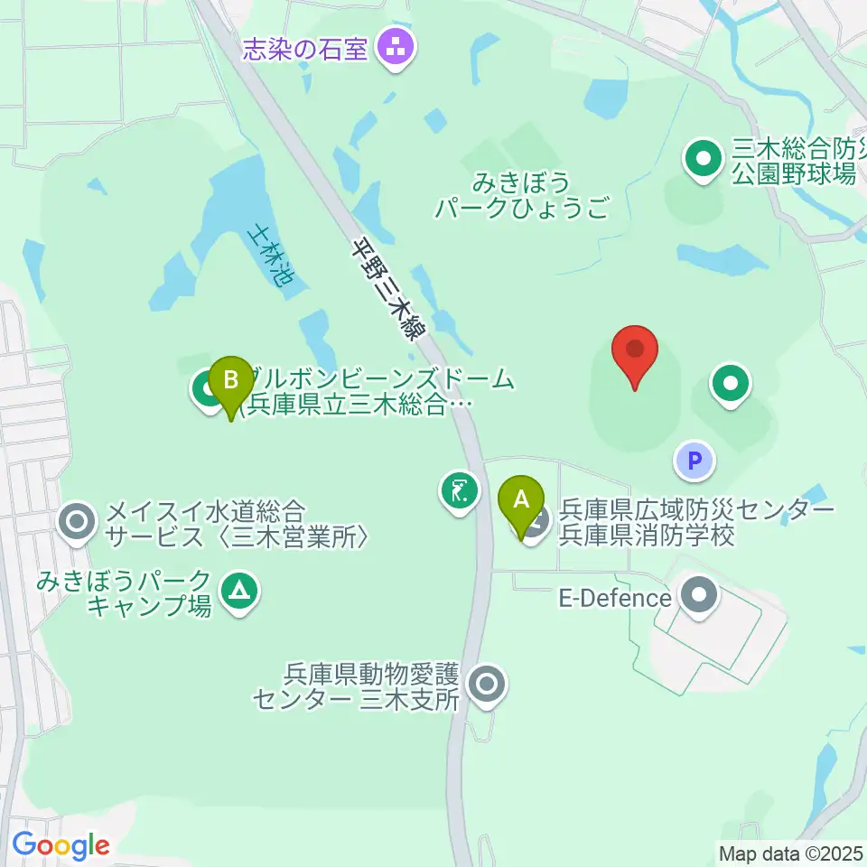 三木総合防災公園陸上競技場周辺のファミレス・ファーストフード一覧地図