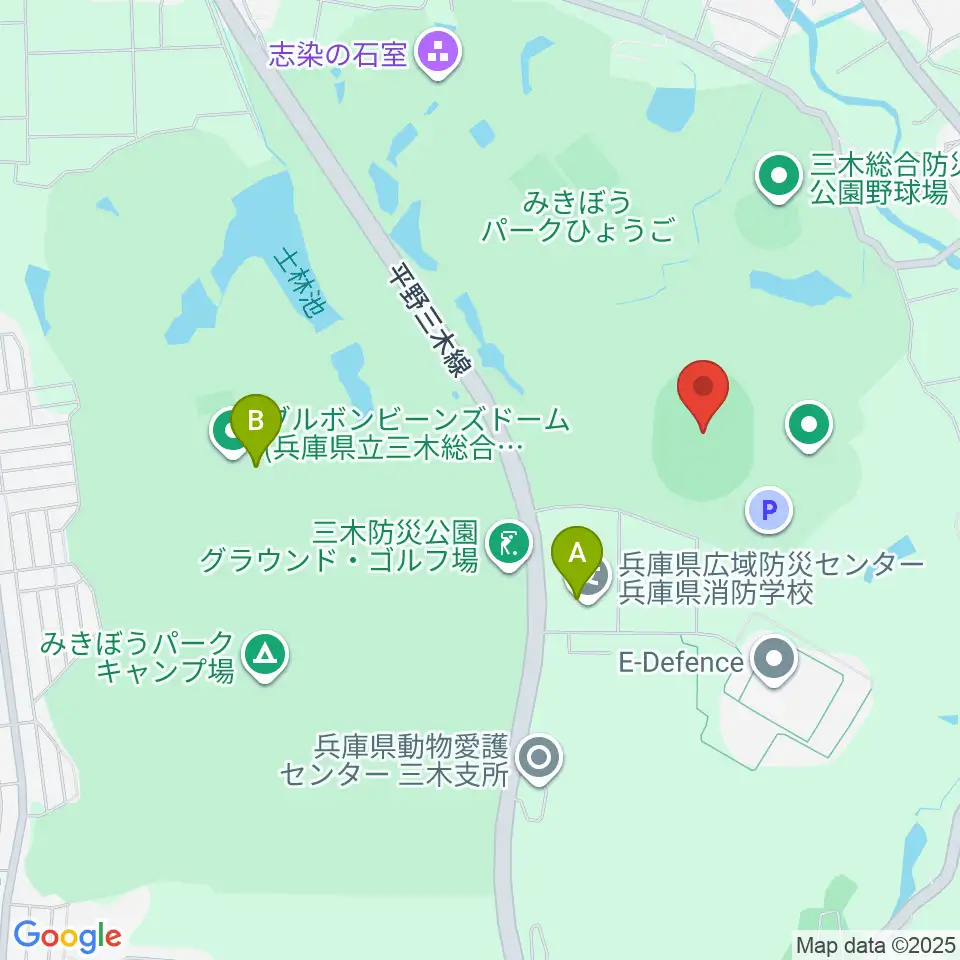 三木総合防災公園陸上競技場周辺のファミレス・ファーストフード一覧地図