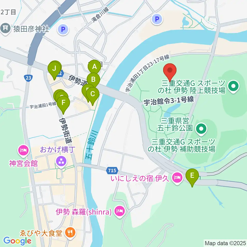 三重交通Gスポーツの杜伊勢体育館周辺のファミレス・ファーストフード一覧地図