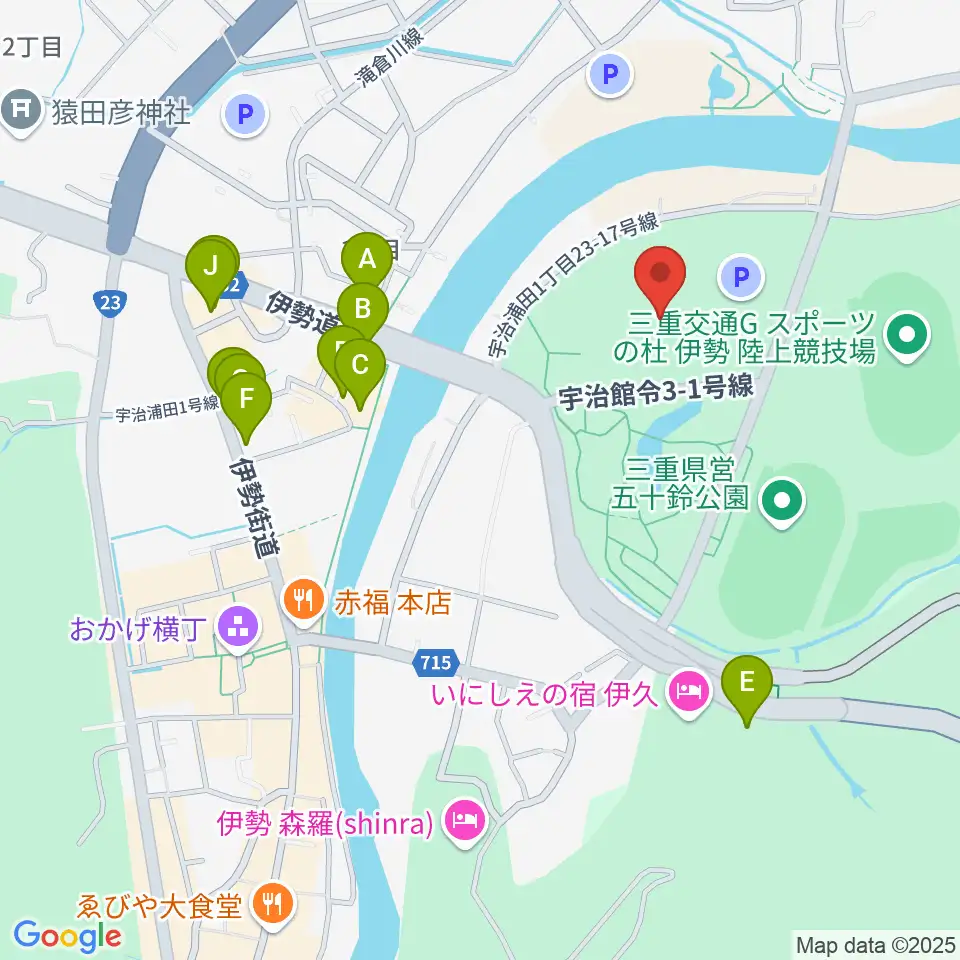 三重交通Gスポーツの杜伊勢体育館周辺のファミレス・ファーストフード一覧地図
