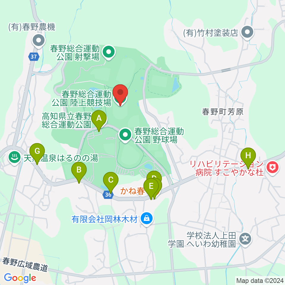 春野総合運動公園陸上競技場周辺のファミレス・ファーストフード一覧地図