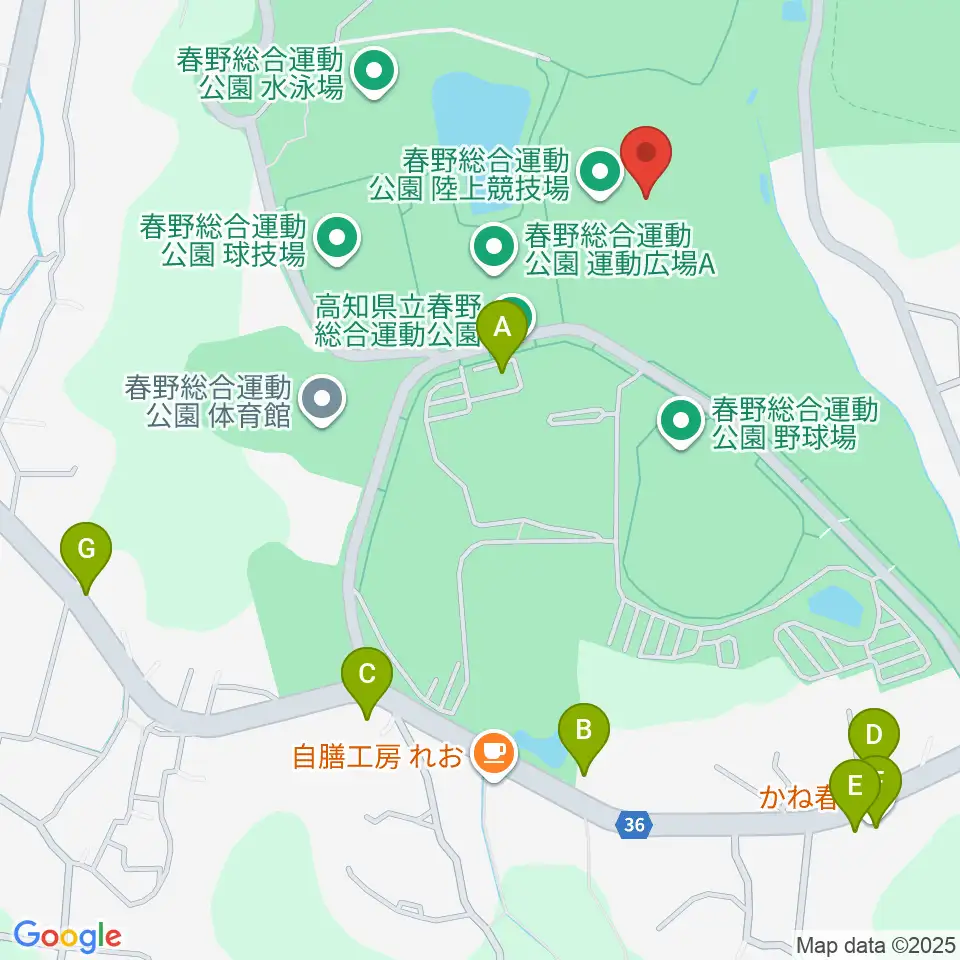 春野総合運動公園陸上競技場周辺のファミレス・ファーストフード一覧地図