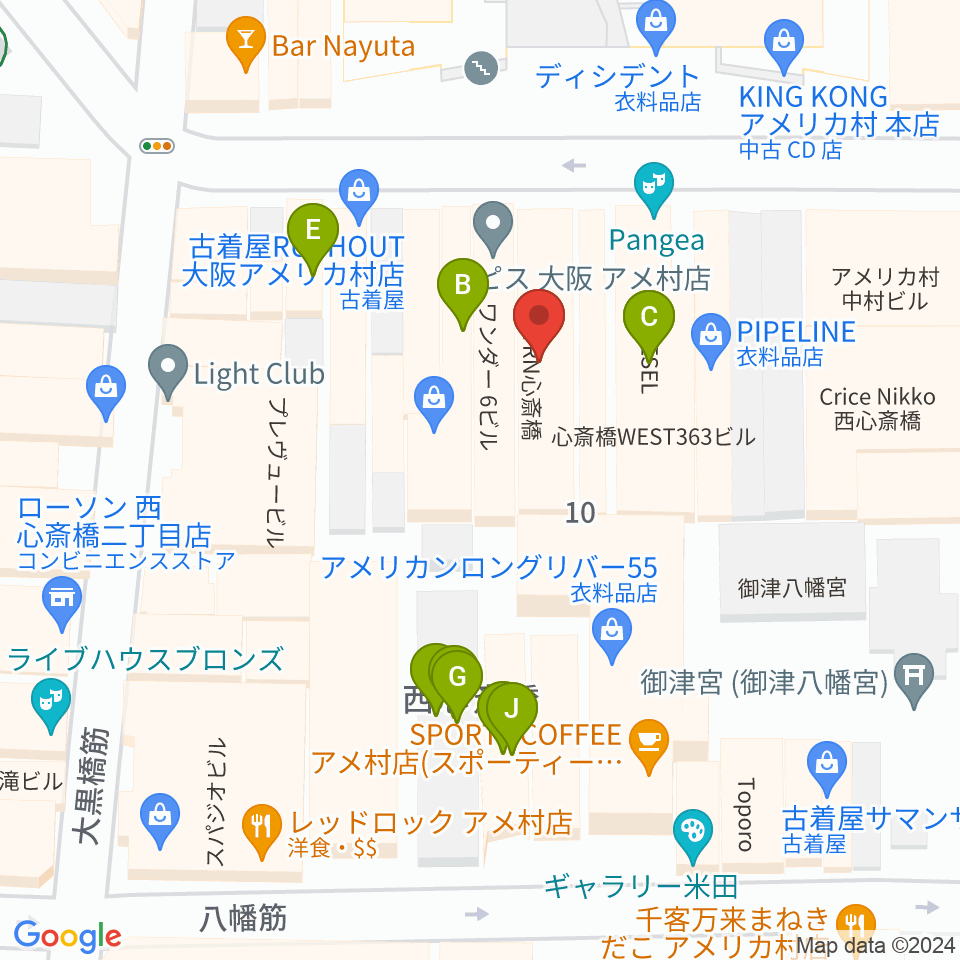 スタジオマックス アメ村店周辺のファミレス・ファーストフード一覧地図