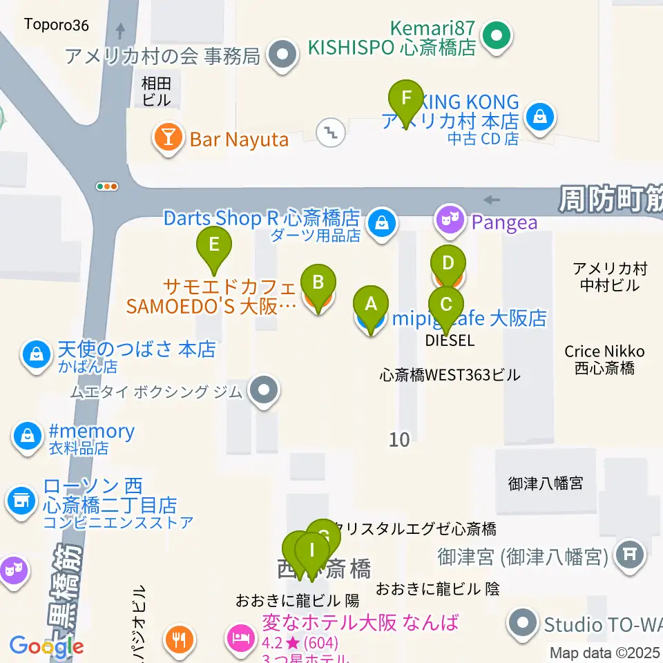 スタジオマックス アメ村店周辺のファミレス・ファーストフード一覧地図
