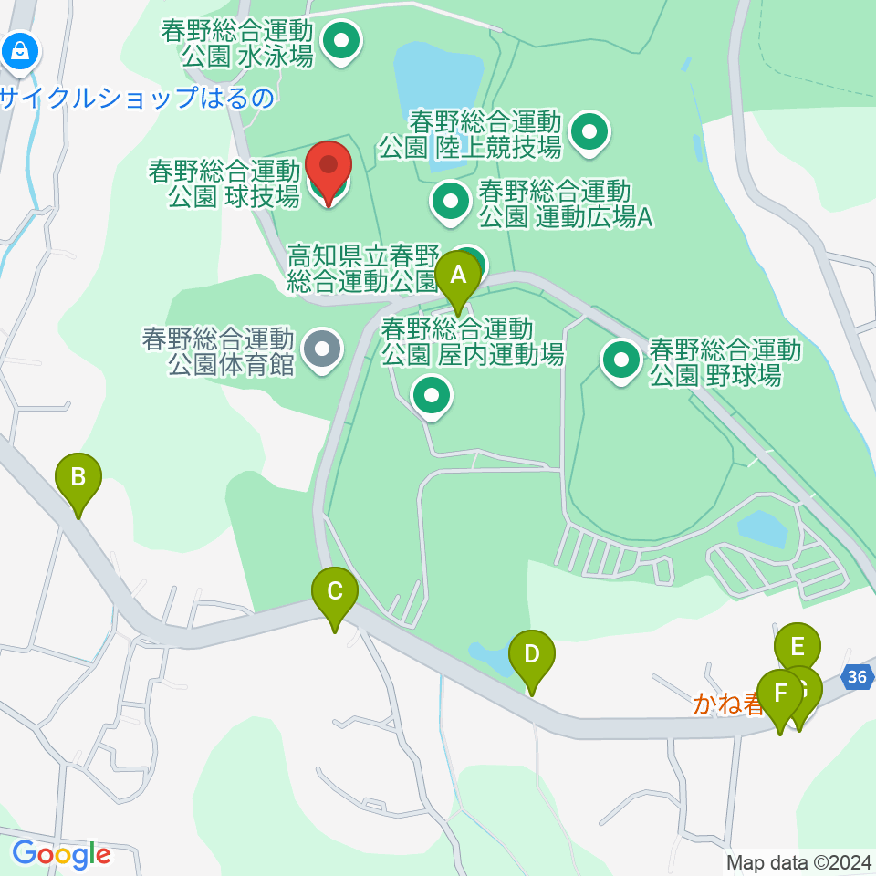 春野総合運動公園球技場周辺のファミレス・ファーストフード一覧地図