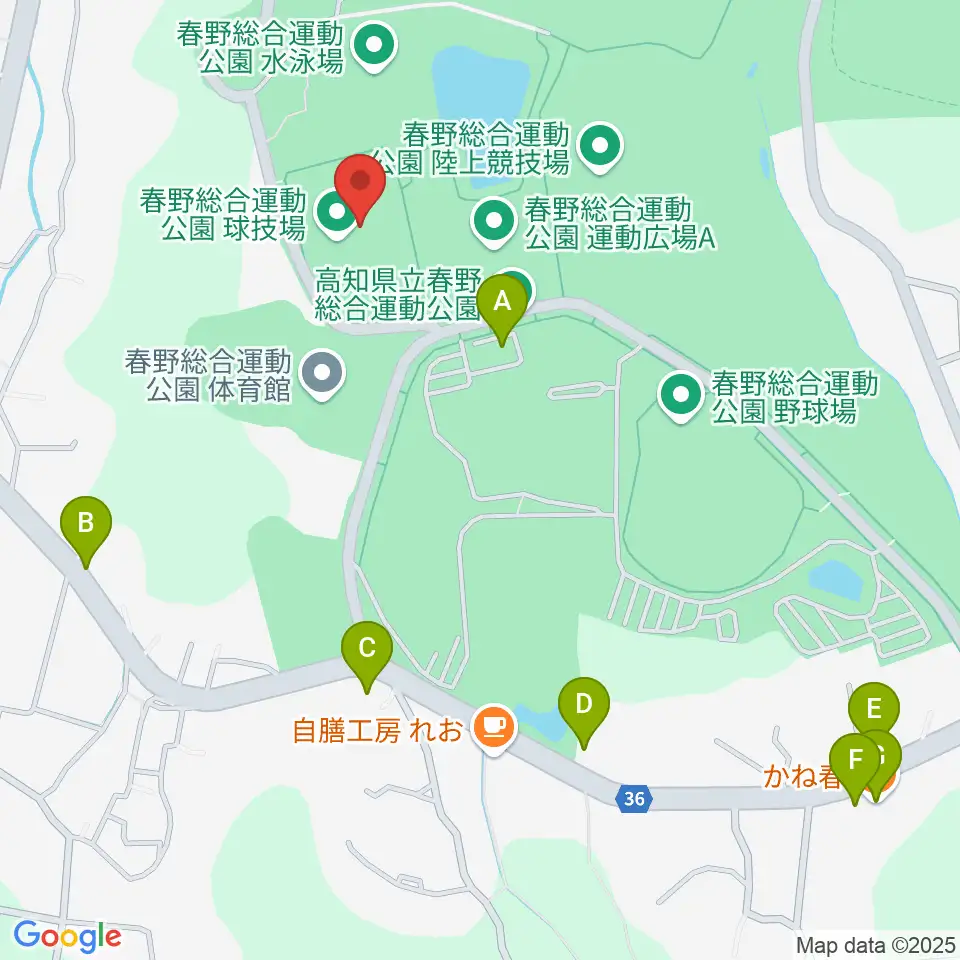 春野総合運動公園球技場周辺のファミレス・ファーストフード一覧地図