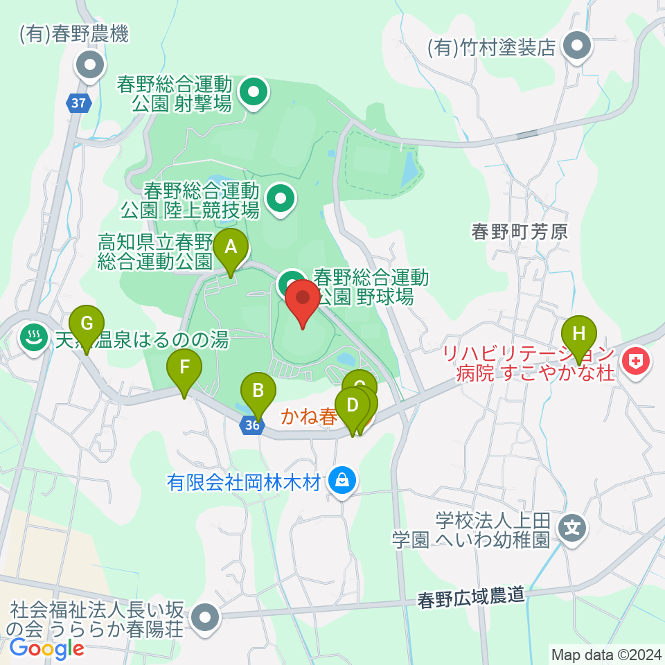 春野総合運動公園野球場周辺のファミレス・ファーストフード一覧地図