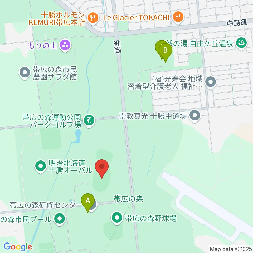 帯広の森陸上競技場周辺のファミレス・ファーストフード一覧地図