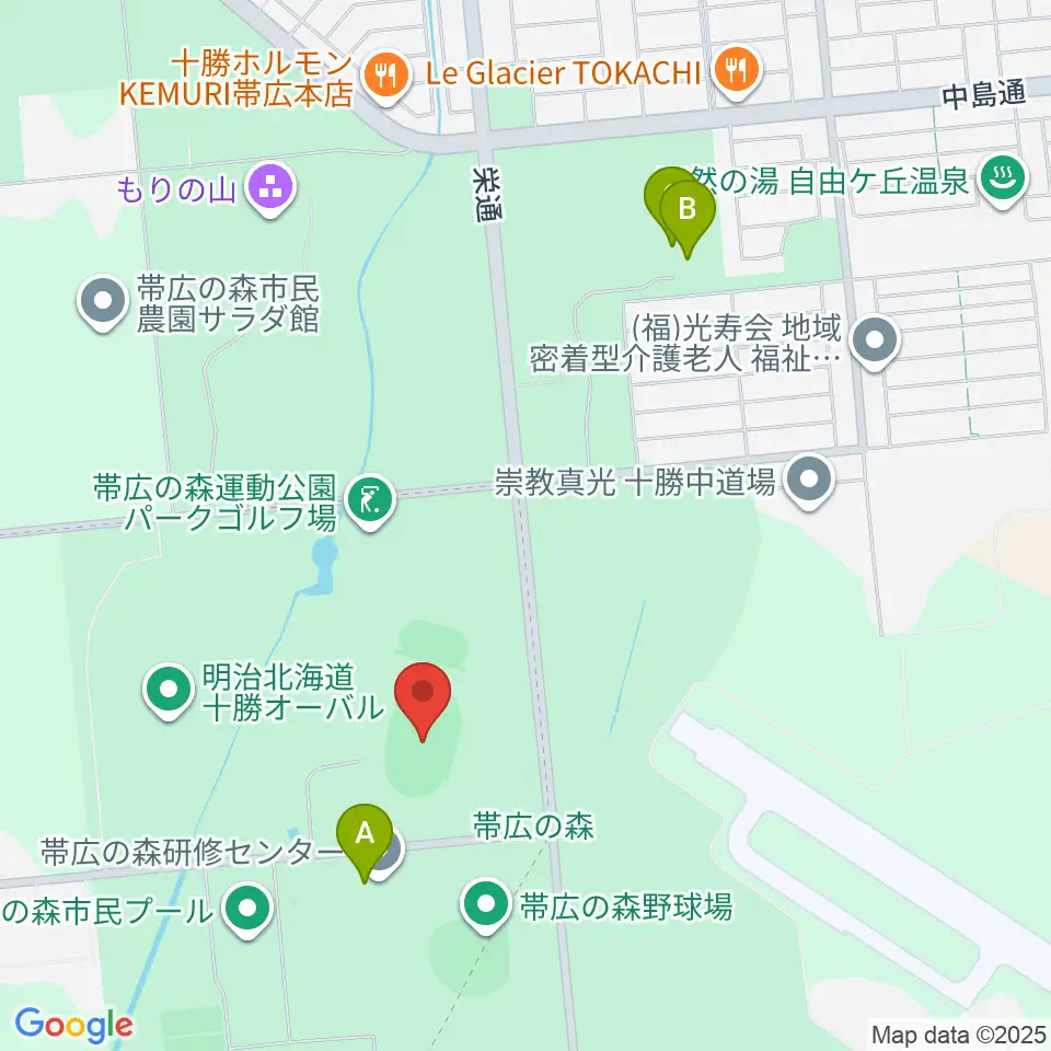 帯広の森陸上競技場周辺のファミレス・ファーストフード一覧地図