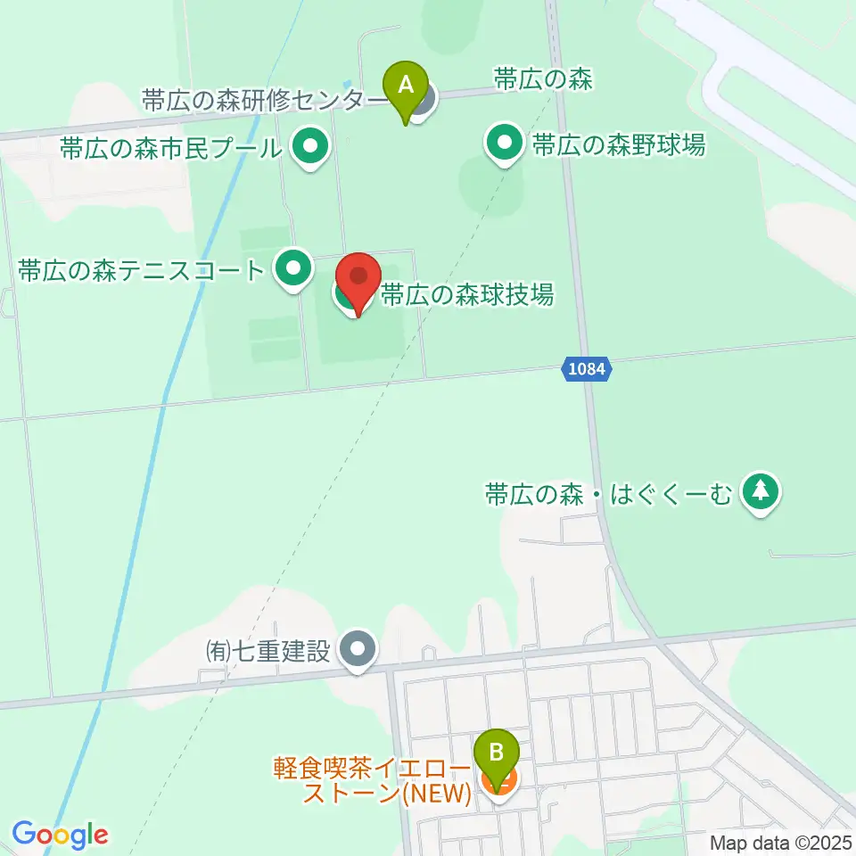 帯広の森球技場周辺のファミレス・ファーストフード一覧地図