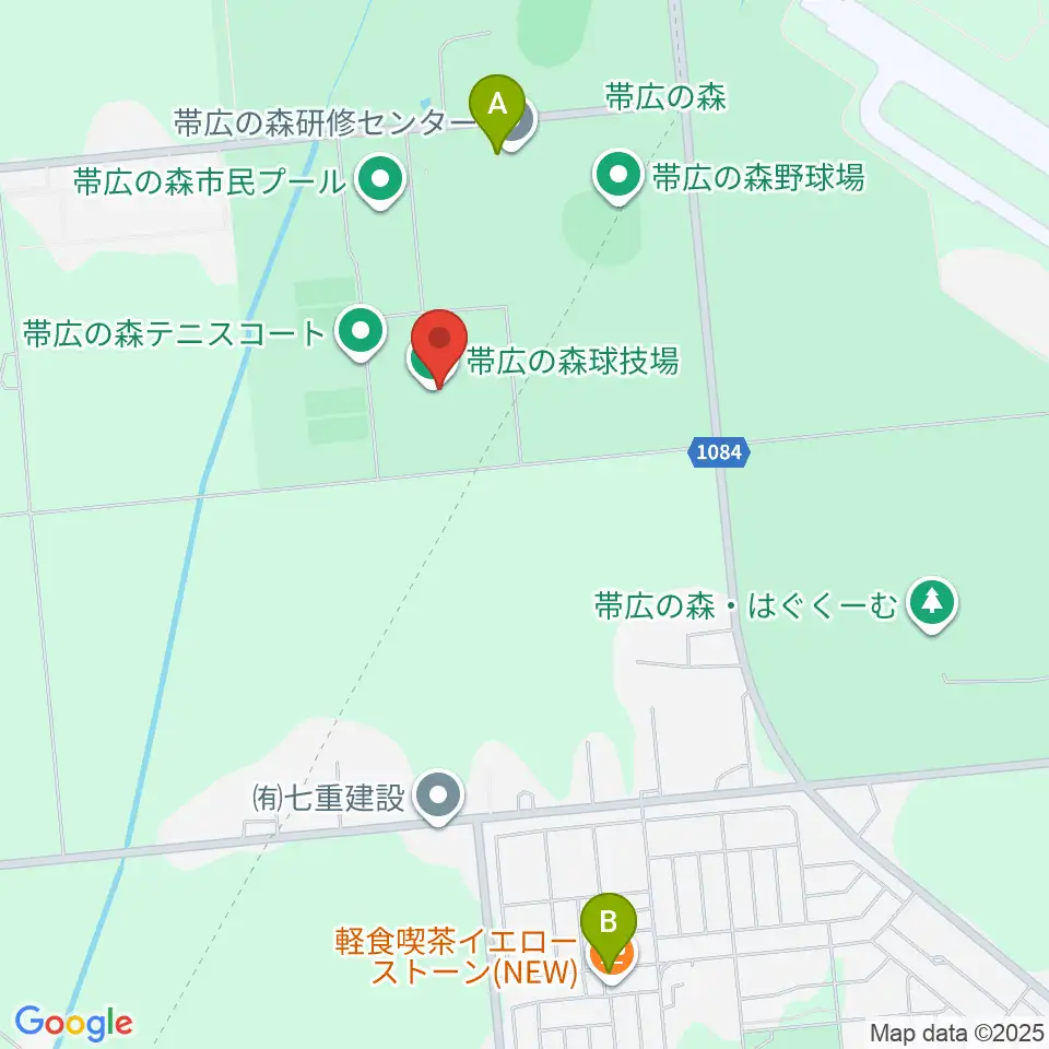 帯広の森球技場周辺のファミレス・ファーストフード一覧地図