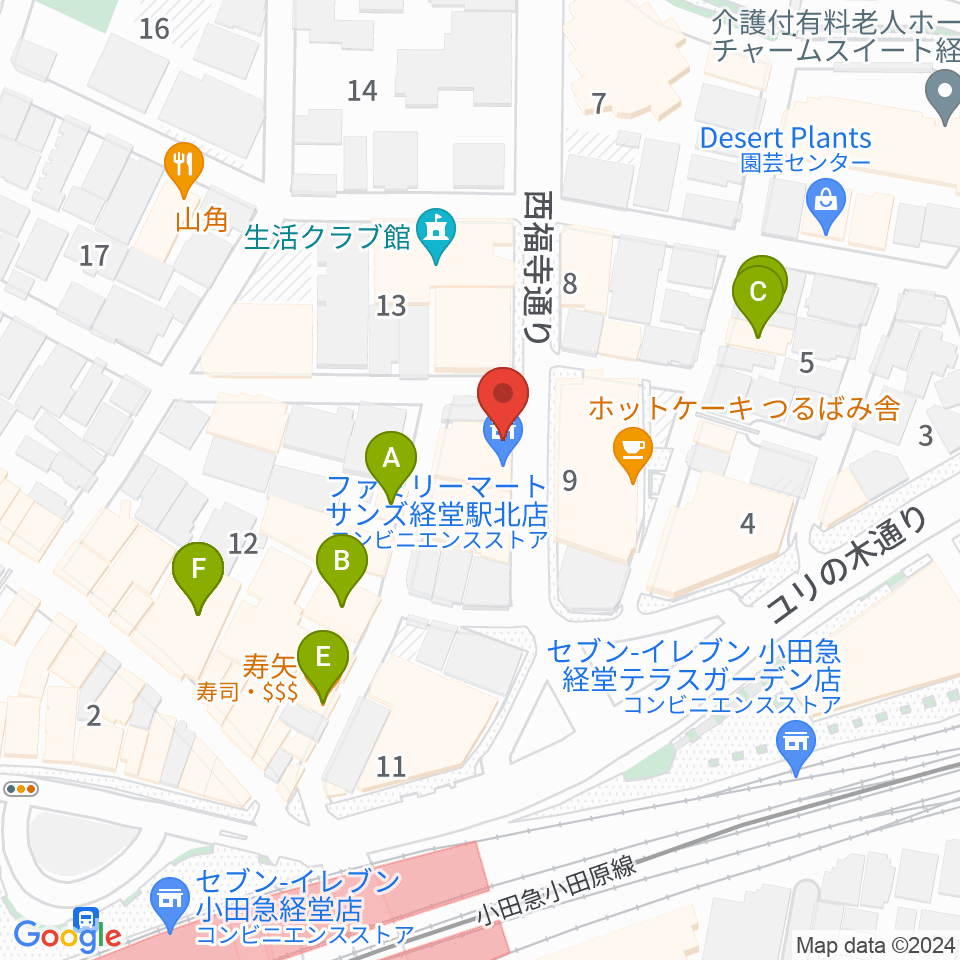 タッドポウルスタジオ経堂周辺のファミレス・ファーストフード一覧地図