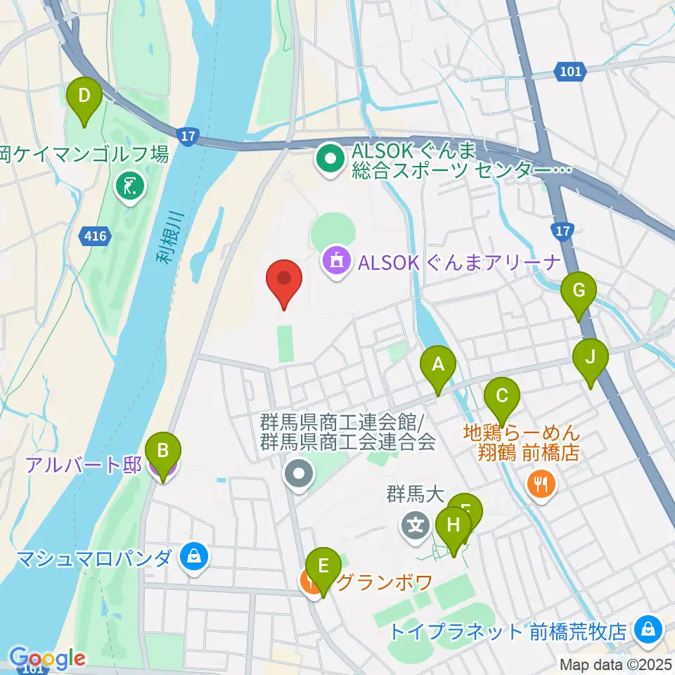 ALSOKぐんまサブアリーナ周辺のファミレス・ファーストフード一覧地図