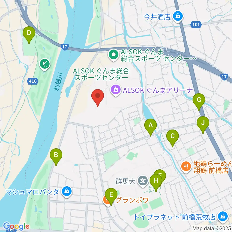 ALSOKぐんまサブアリーナ周辺のファミレス・ファーストフード一覧地図