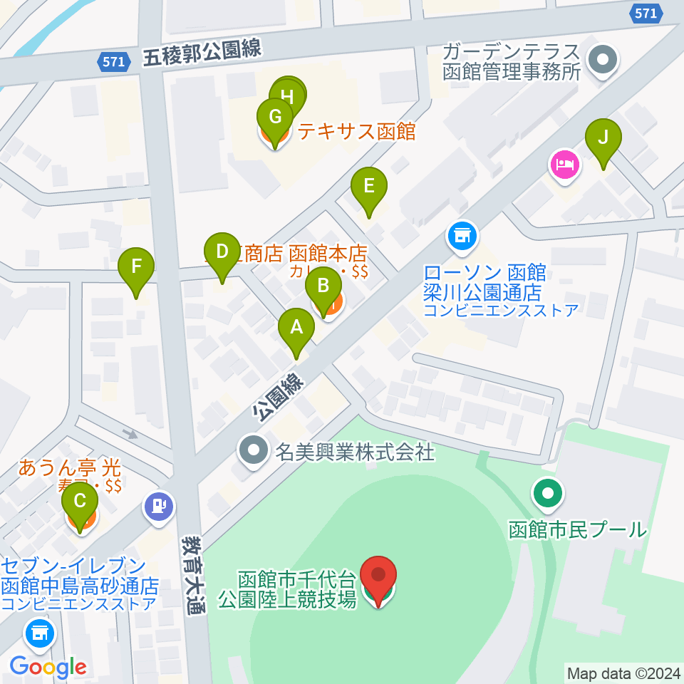 千代台公園陸上競技場周辺のファミレス・ファーストフード一覧地図