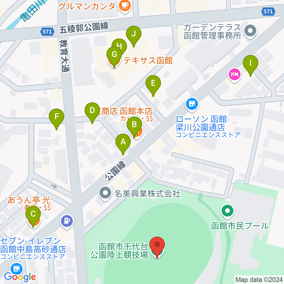 千代台公園陸上競技場周辺のファミレス・ファーストフード一覧地図