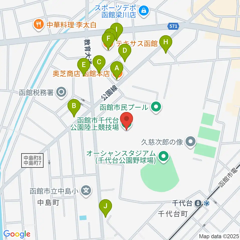 千代台公園陸上競技場周辺のファミレス・ファーストフード一覧地図