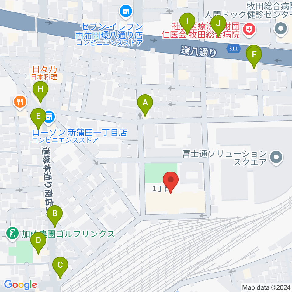 カムカム新蒲田周辺のファミレス・ファーストフード一覧地図