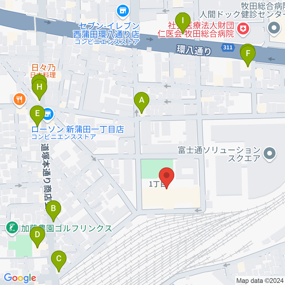 カムカム新蒲田周辺のファミレス・ファーストフード一覧地図