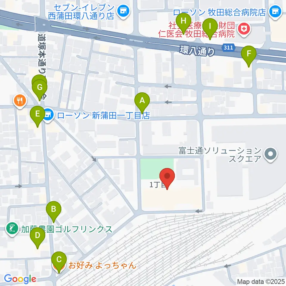 カムカム新蒲田周辺のファミレス・ファーストフード一覧地図