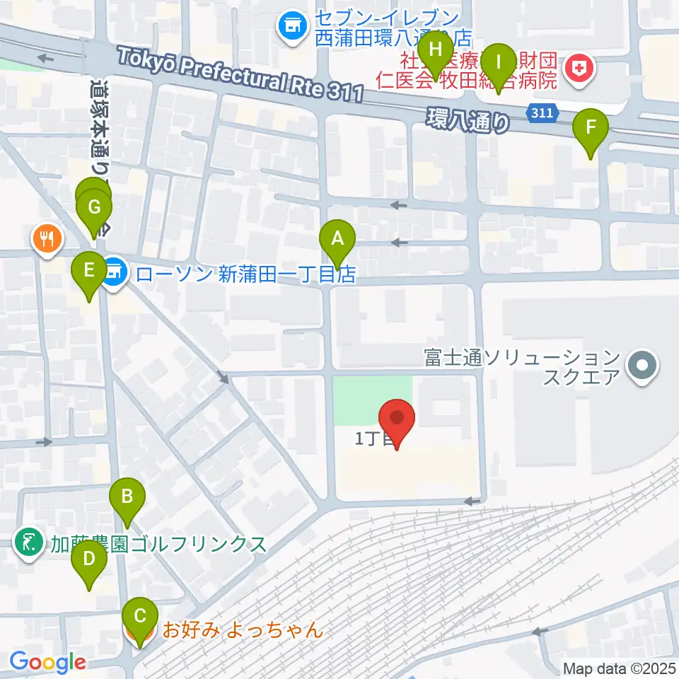 カムカム新蒲田周辺のファミレス・ファーストフード一覧地図