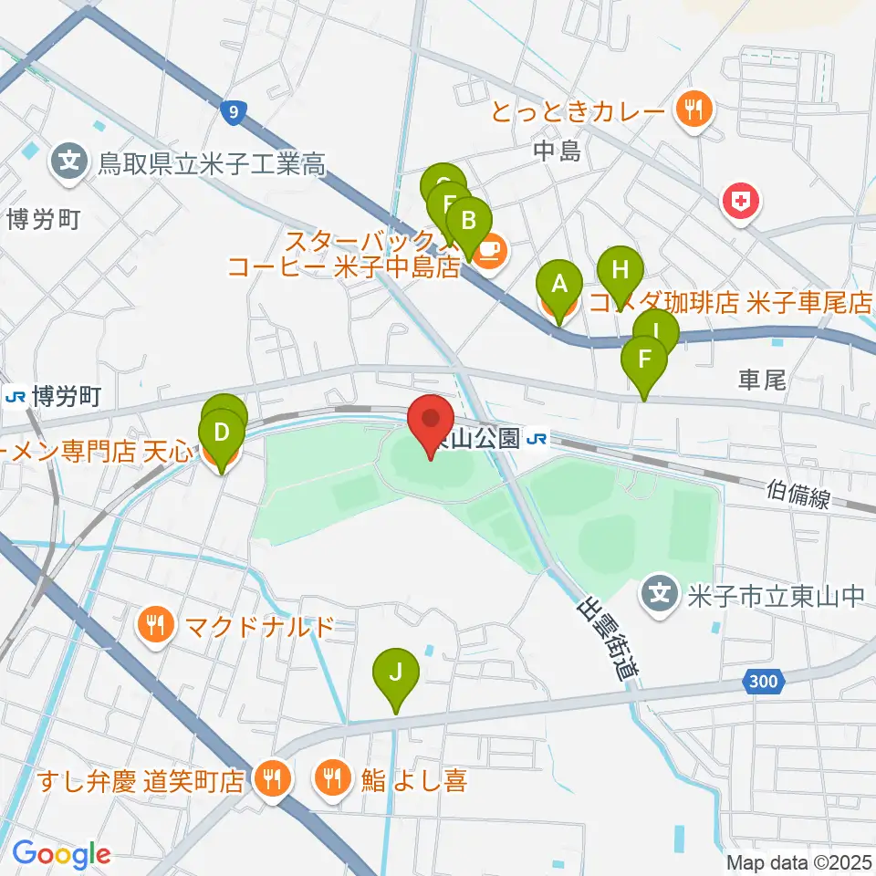どらドラパーク米子陸上競技場周辺のファミレス・ファーストフード一覧地図