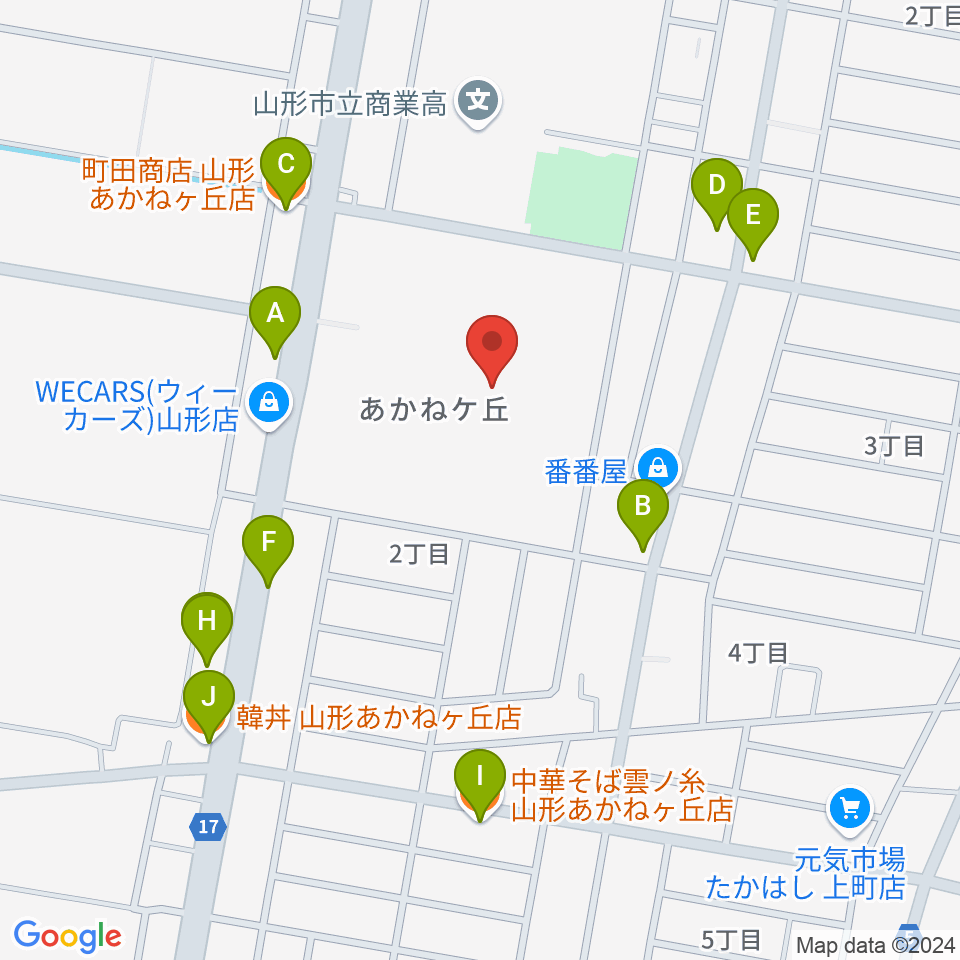 ネッツえがおフィールド周辺のファミレス・ファーストフード一覧地図