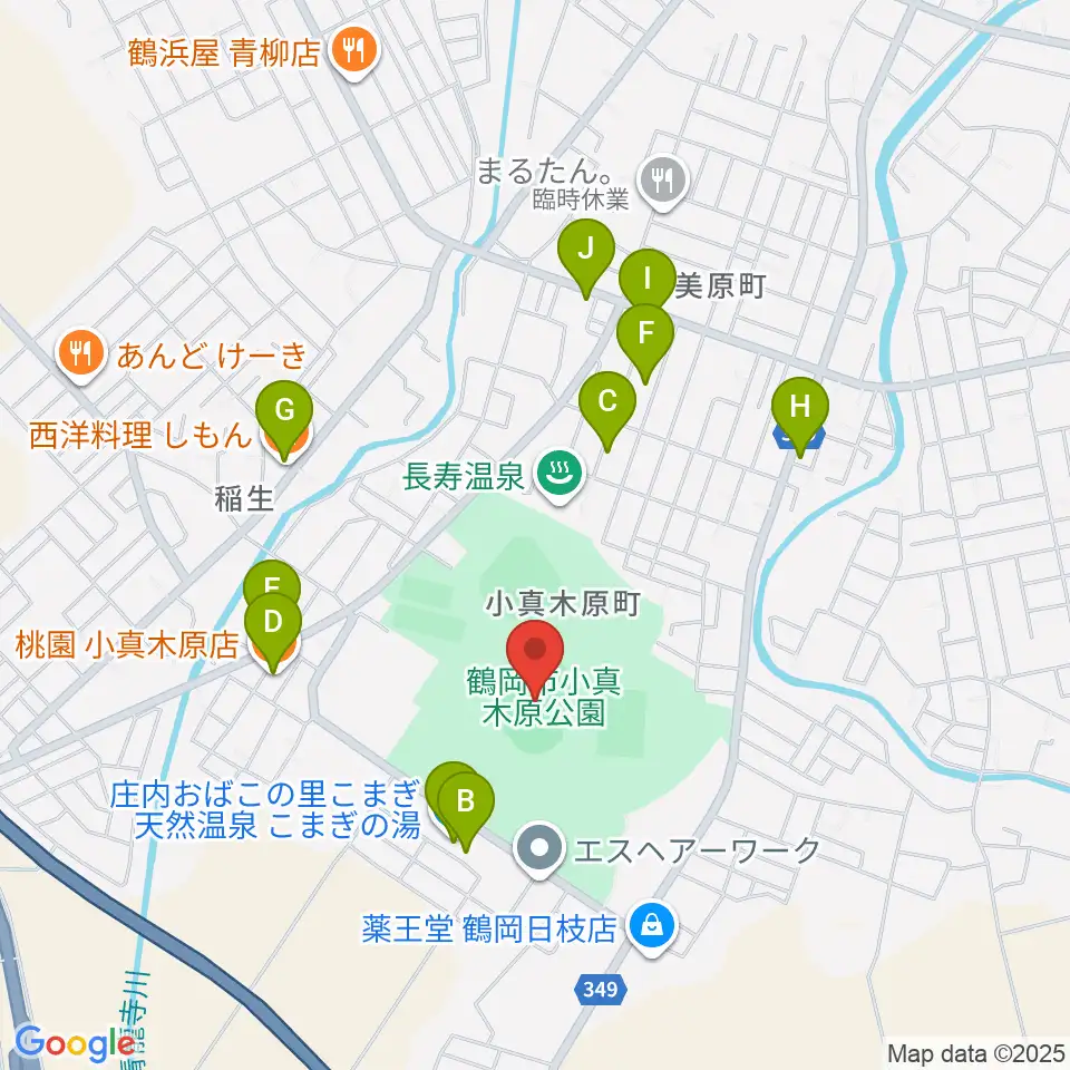 小真木原陸上競技場周辺のファミレス・ファーストフード一覧地図