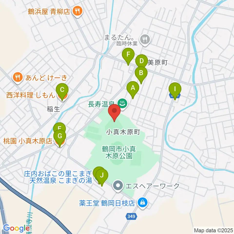 WaTaRaI鶴岡ドリームスタジアム周辺のファミレス・ファーストフード一覧地図
