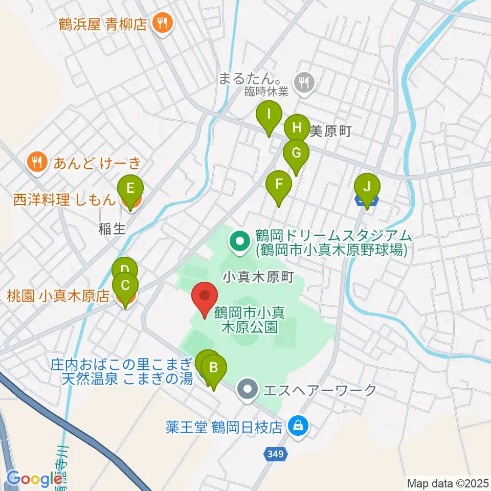 つるしんアリーナ小真木原周辺のファミレス・ファーストフード一覧地図