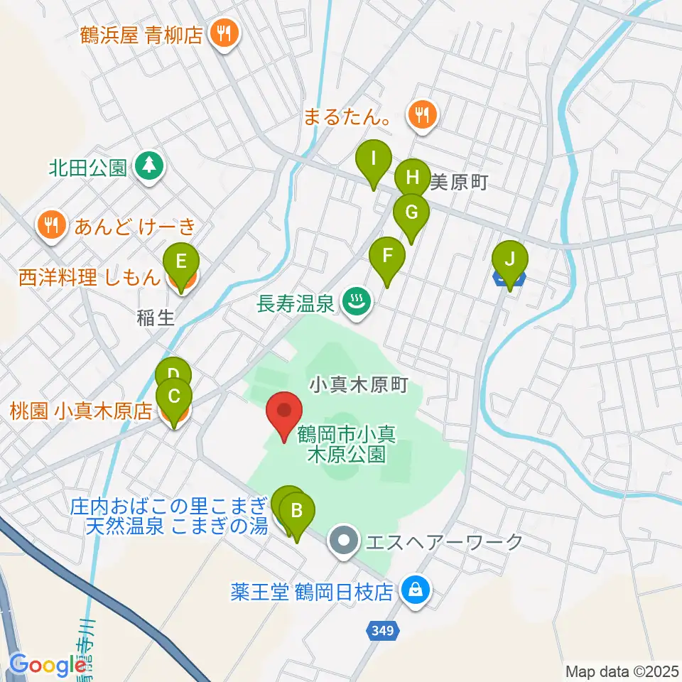 つるしんアリーナ小真木原周辺のファミレス・ファーストフード一覧地図