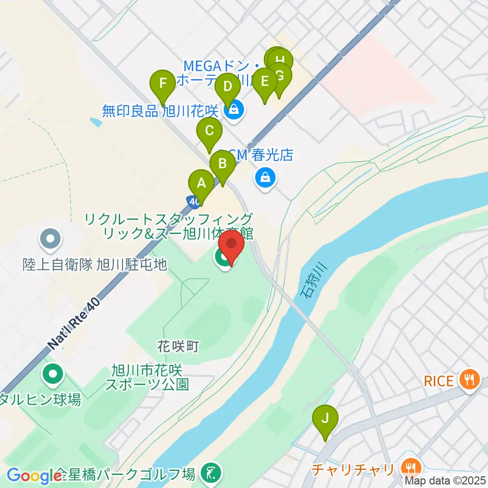 リクルートスタッフィング リック＆スー旭川体育館周辺のファミレス・ファーストフード一覧地図