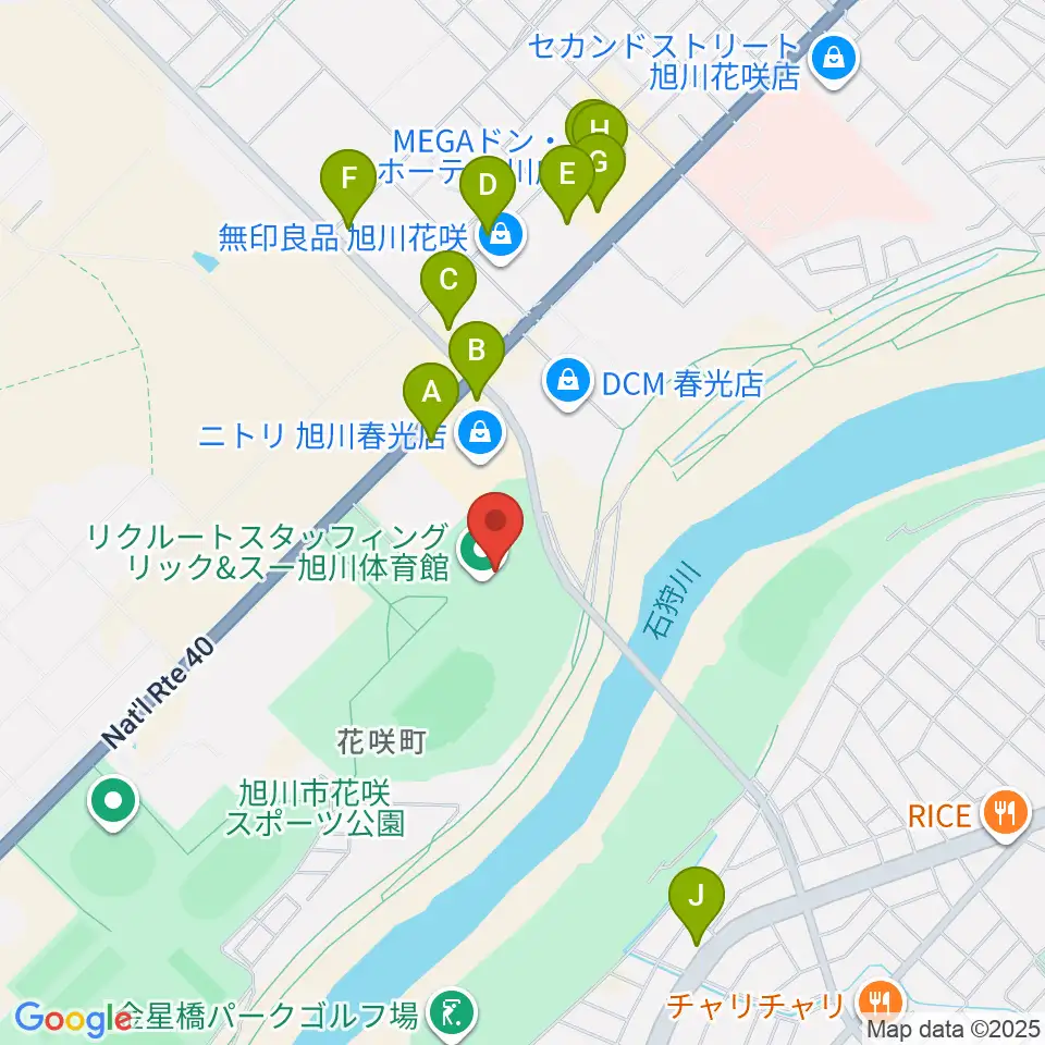 リクルートスタッフィング リック&スー旭川体育館周辺のファミレス・ファーストフード一覧地図