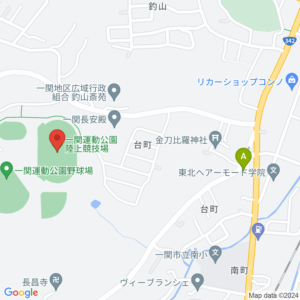 一関運動公園陸上競技場周辺のファミレス・ファーストフード一覧地図