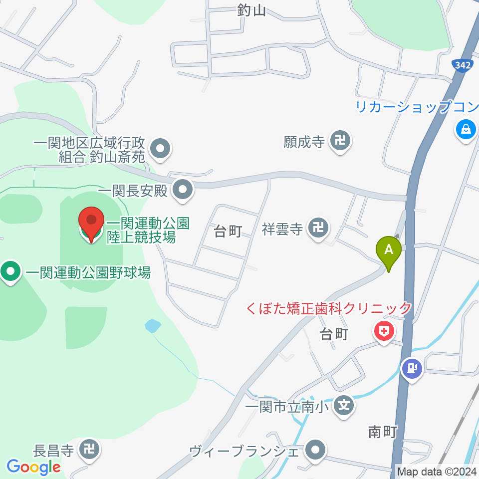 一関運動公園陸上競技場周辺のファミレス・ファーストフード一覧地図