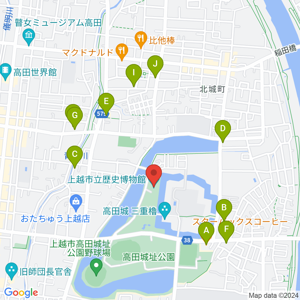 上越市立歴史博物館周辺のファミレス・ファーストフード一覧地図