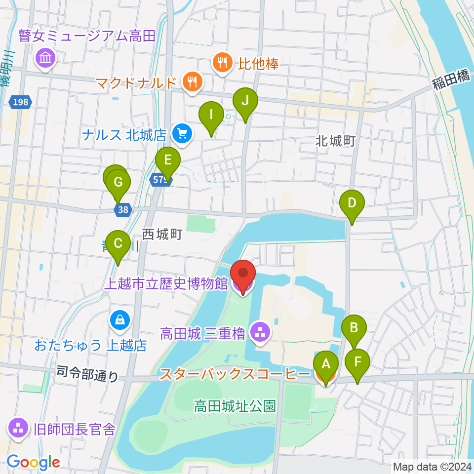 上越市立歴史博物館周辺のファミレス・ファーストフード一覧地図