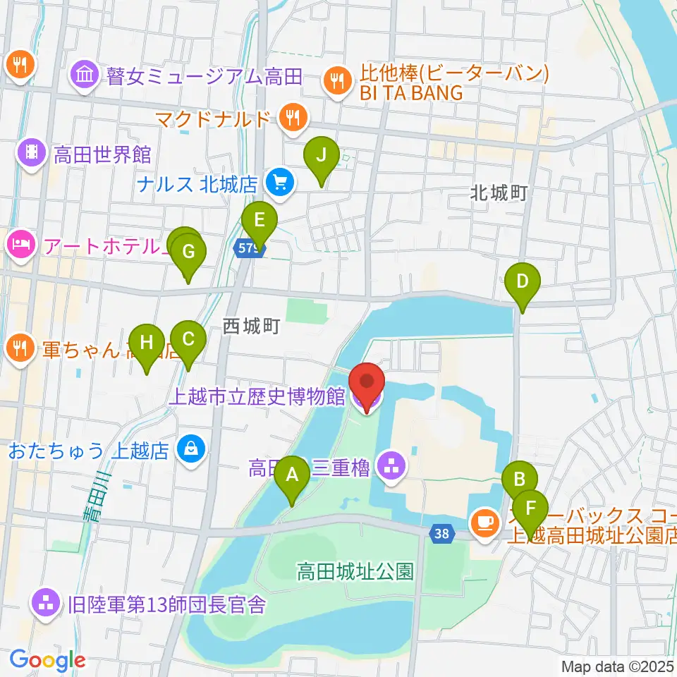 上越市立歴史博物館周辺のファミレス・ファーストフード一覧地図