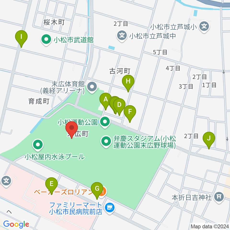 勧進帳スタジアム周辺のファミレス・ファーストフード一覧地図