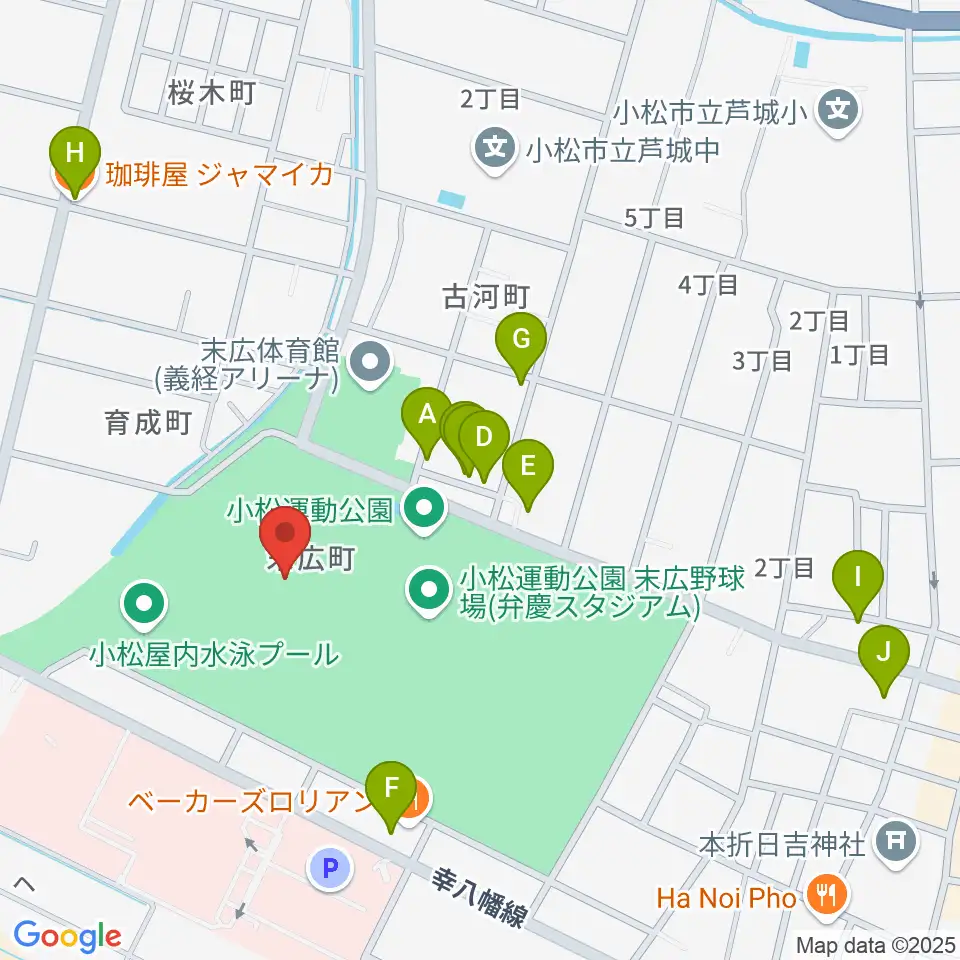 勧進帳スタジアム周辺のファミレス・ファーストフード一覧地図