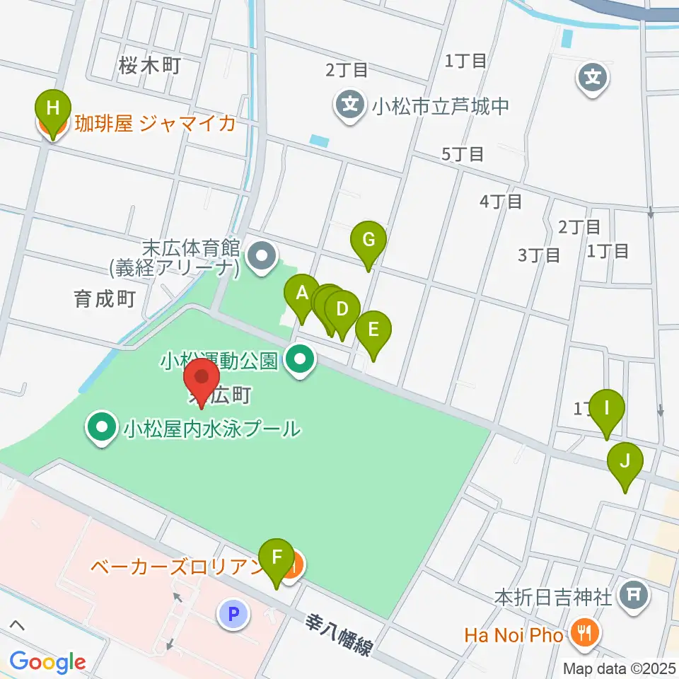 勧進帳スタジアム周辺のファミレス・ファーストフード一覧地図
