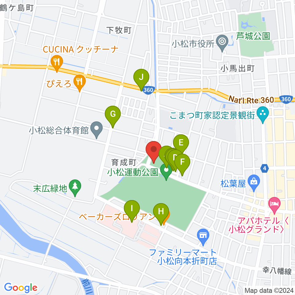 義経アリーナ周辺のファミレス・ファーストフード一覧地図