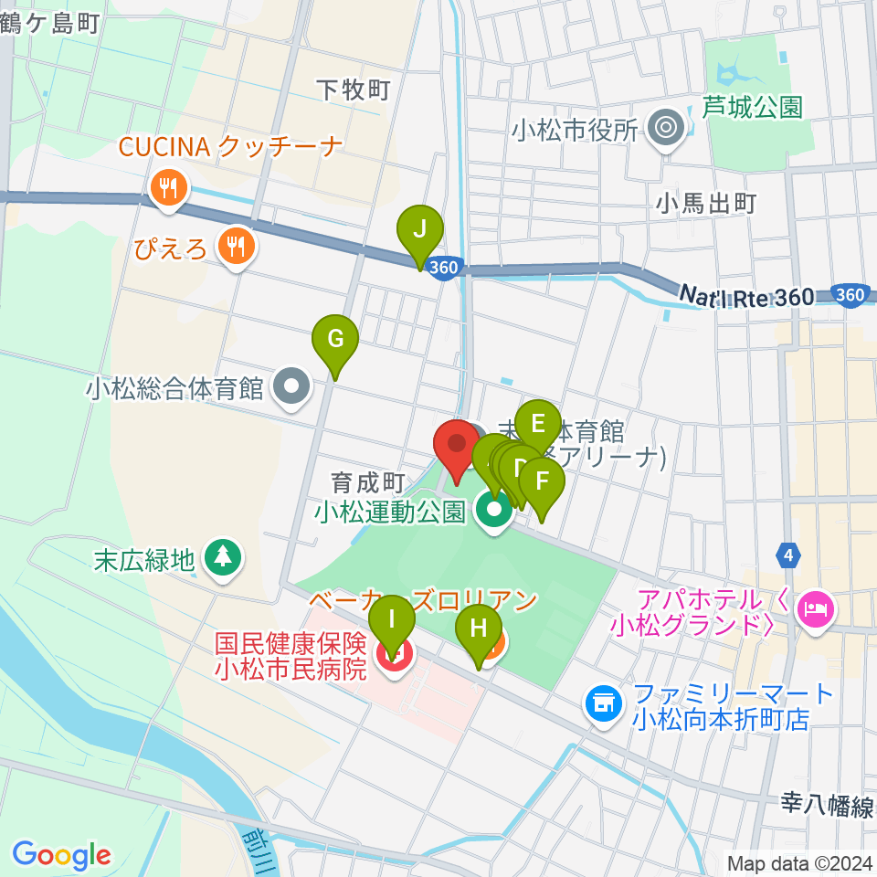 義経アリーナ周辺のファミレス・ファーストフード一覧地図