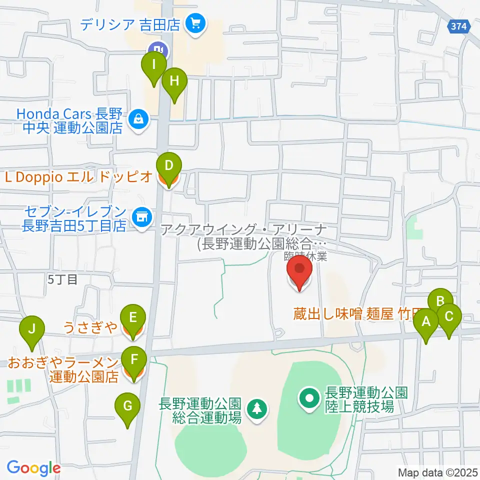 アクアウイング周辺のファミレス・ファーストフード一覧地図