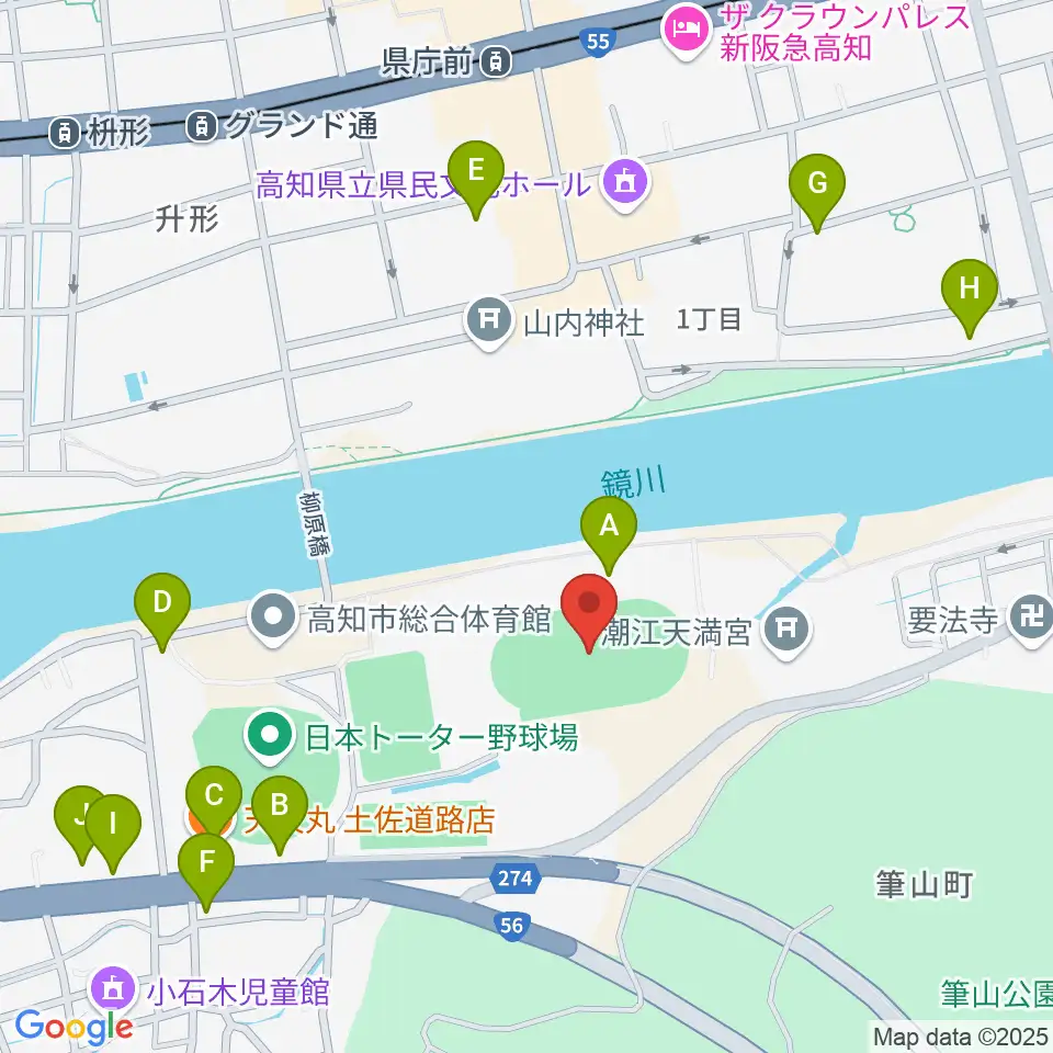 りょうまスタジアム周辺のファミレス・ファーストフード一覧地図