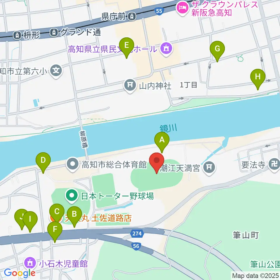 りょうまスタジアム周辺のファミレス・ファーストフード一覧地図