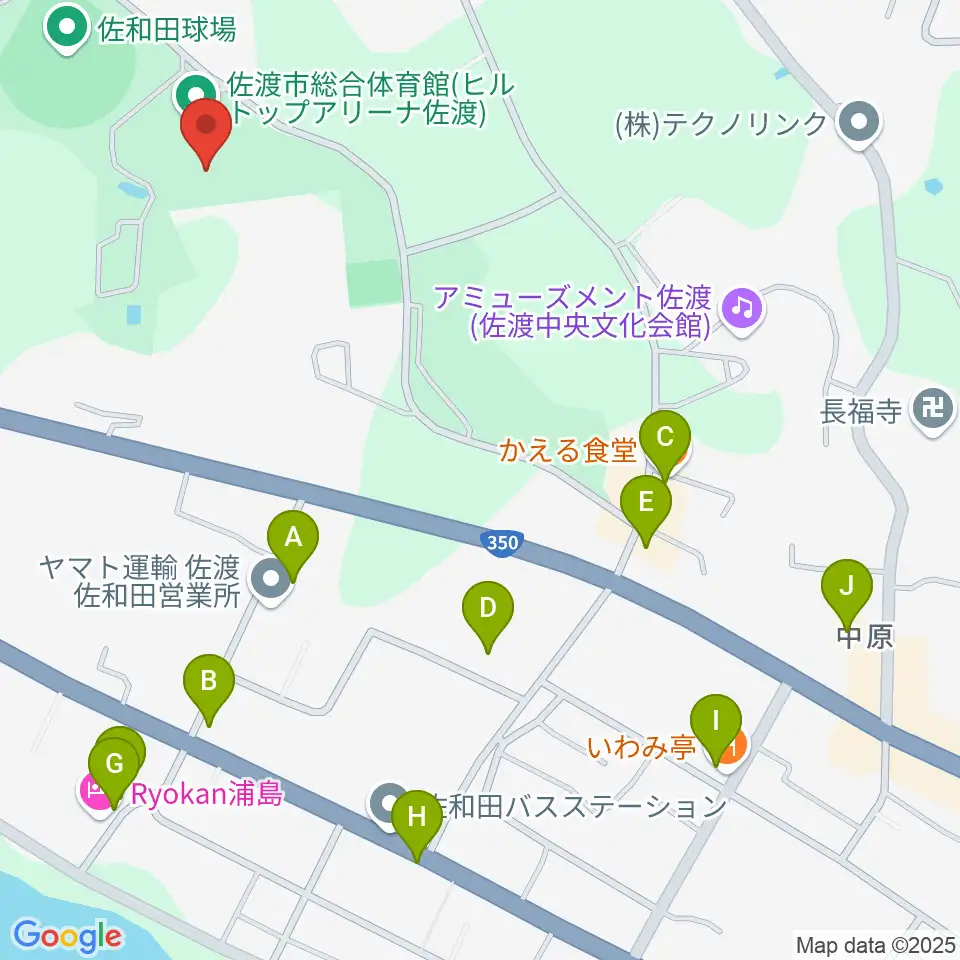 ヒルトップアリーナ佐渡周辺のファミレス・ファーストフード一覧地図